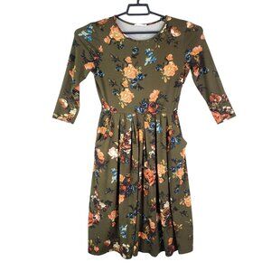 Women's Reborn J Green & Multicolor Floral Midi Dress 3/4 Sleeve Size M